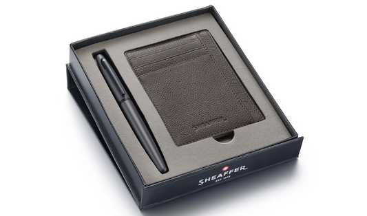 Sheaffer Gift Set ft. Matte Gray VFM 9424 Rollerball Pen with Black Trims and Driftwood Gray Credit Card Holder