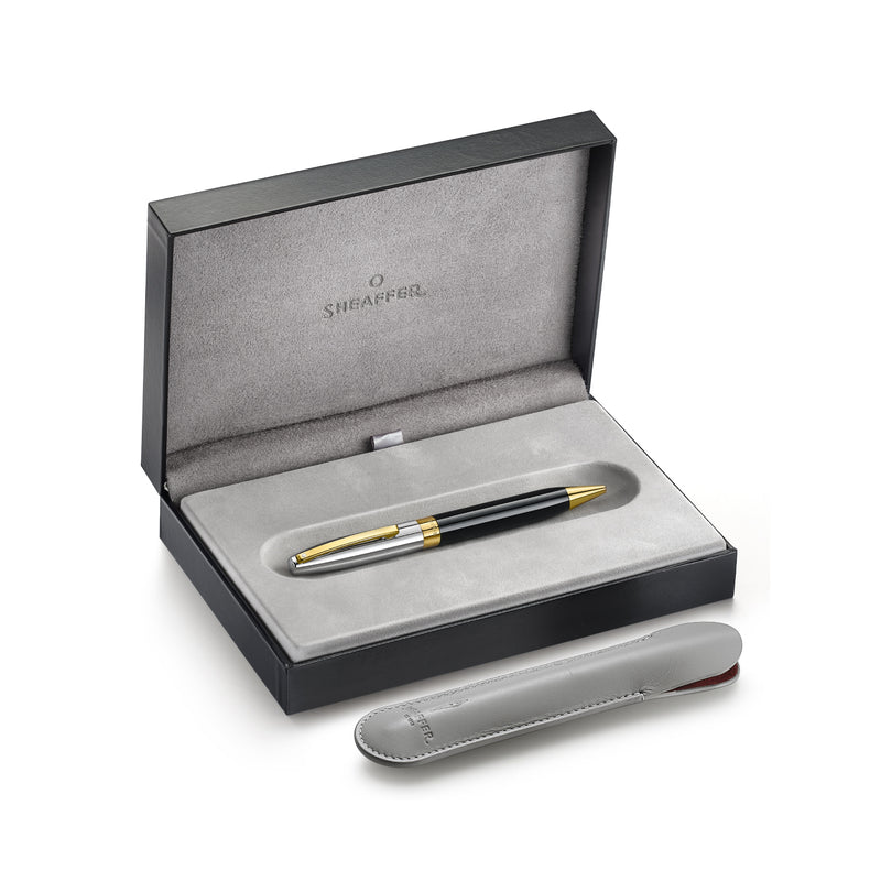 Sheaffer Legacy Glossy Black and Chrome Bi-color Ballpoint Pen with 14K PVD Gold-Plated Trims