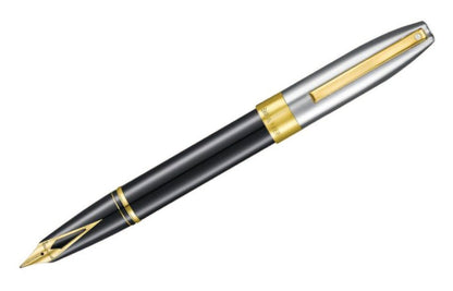 Sheaffer Legacy Glossy Black and Chrome Bi-color Fountain Pen with 14K PVD Gold-Plated, Stainless Steel Inlaid Nib and Trims