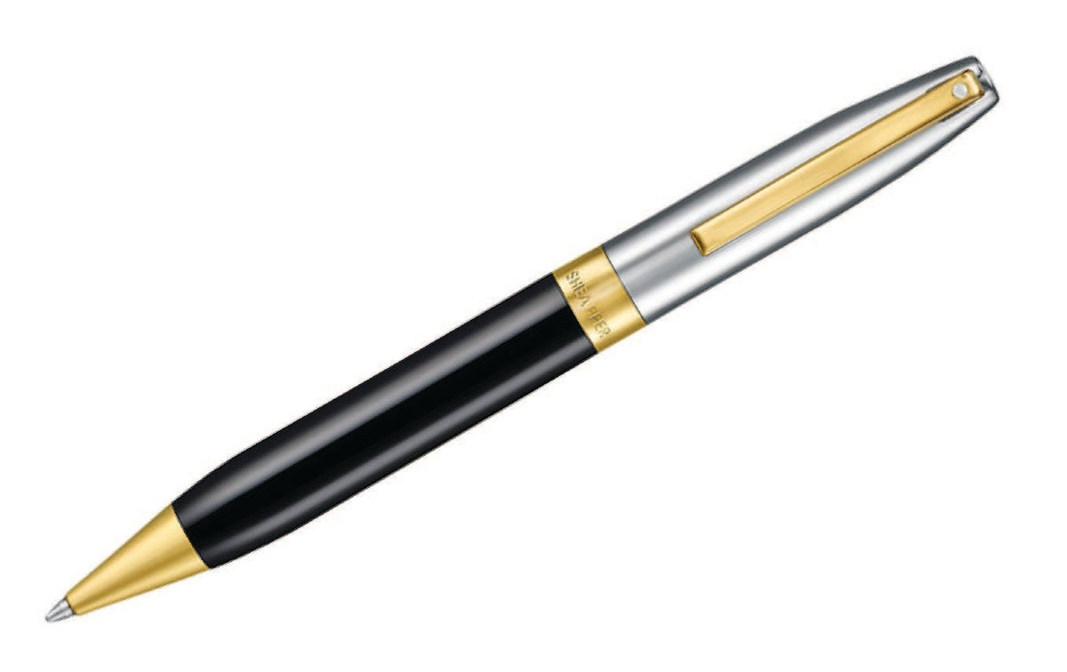 Sheaffer Legacy Glossy Black and Chrome Bi-color Ballpoint Pen with 14K PVD Gold-Plated Trims