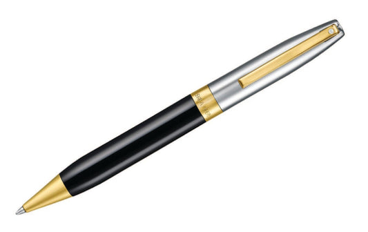 Sheaffer Legacy Glossy Black and Chrome Bi-color Ballpoint Pen with 14K PVD Gold-Plated Trims