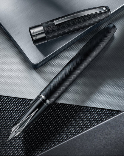 Sheaffer Legacy Chevron Matte Black Fountain Pen with PVD Gunmetal Inlaid Nib and Trims