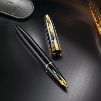 Sheaffer Legacy Glossy Black and Chrome Bi-color Fountain Pen with 14K PVD Gold-Plated, Stainless Steel Inlaid Nib and Trims