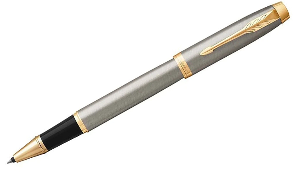 IM - Brushed Metal Gold Trim Rollerball Pen