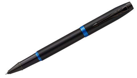 IM - Vibrant Rings Satin Black Lacquer with Marine Blue Accents Rollerball Pen