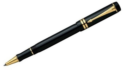Duofold International Black Rollerball Pen with Gold Trim