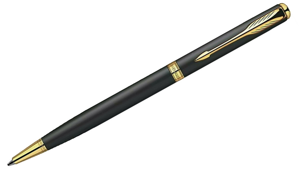 Sonnet - Slim Matte Black Gold Trim Ballpoint Pen